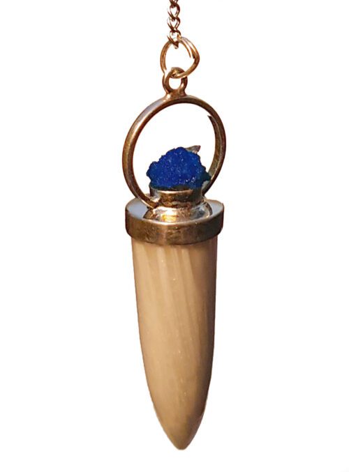 Stilvite pendulum with cavansite at the top