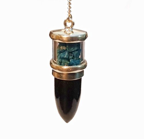 sungite pendulum with chrysocolla nuggets