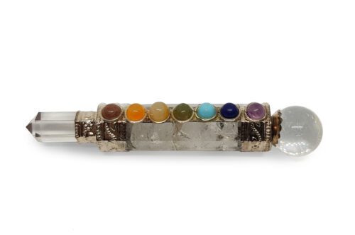 Healing quartz rod with chakra stones