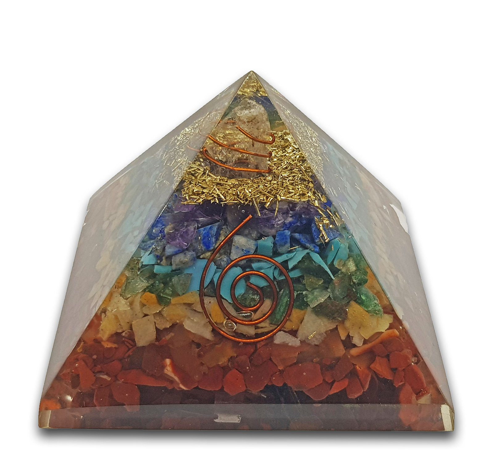 Orgonite pyramid with layers of minerals of the seven tsa 1