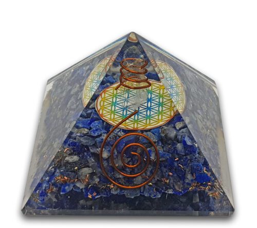 Orgonite pyramid with lapis lazuli flower of life