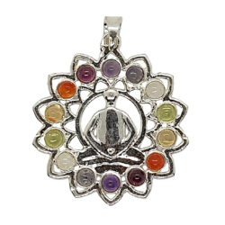 pendant man in meditation with chakra stones