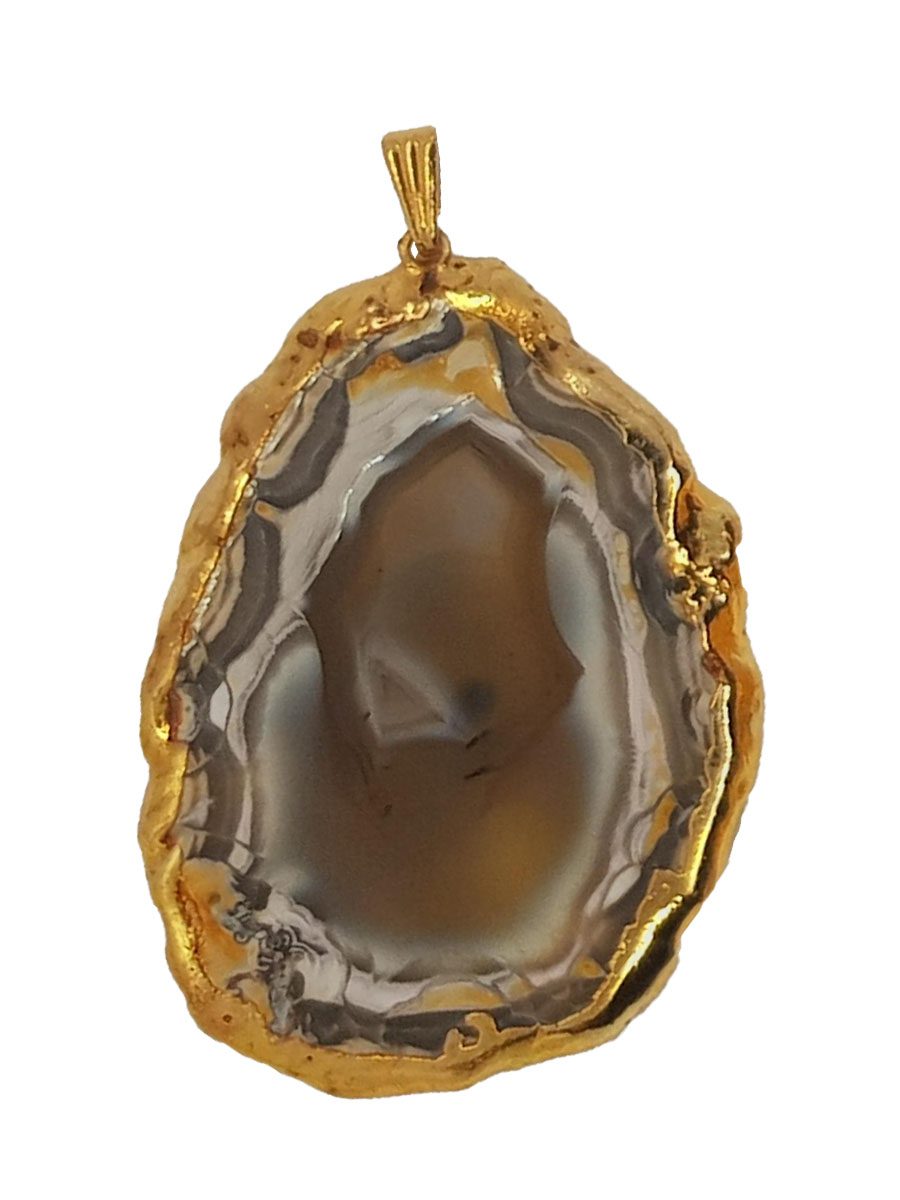 Brown agate pendant with gold colored border