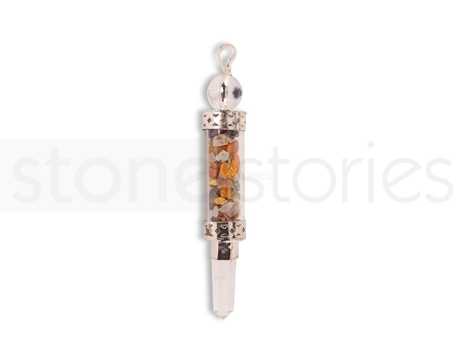 Pendant with mineral nuggets and quartz top and tip 1