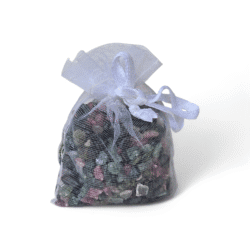 Pink and green tourmaline in a pouch