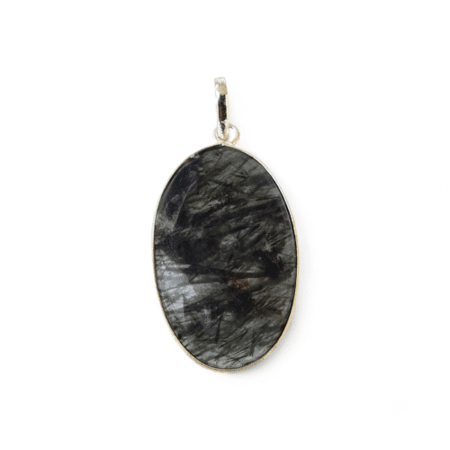 Green rutile pendant with quartz oval