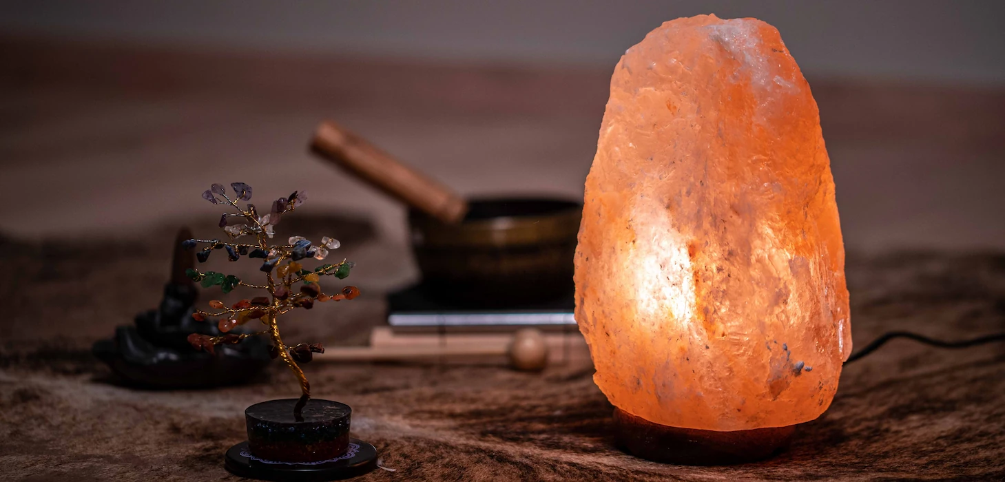 chakra tree salt lamp singing bowl